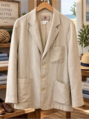 The Territory Ahead Linen Silk Blazer Men’s L Beige Unstructured Coastal Jacket